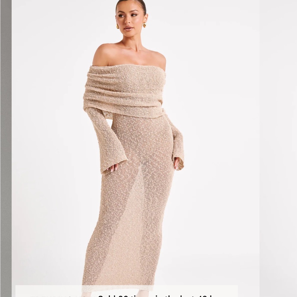 Meshki Beige Off-Shoulder Maxi Dress
